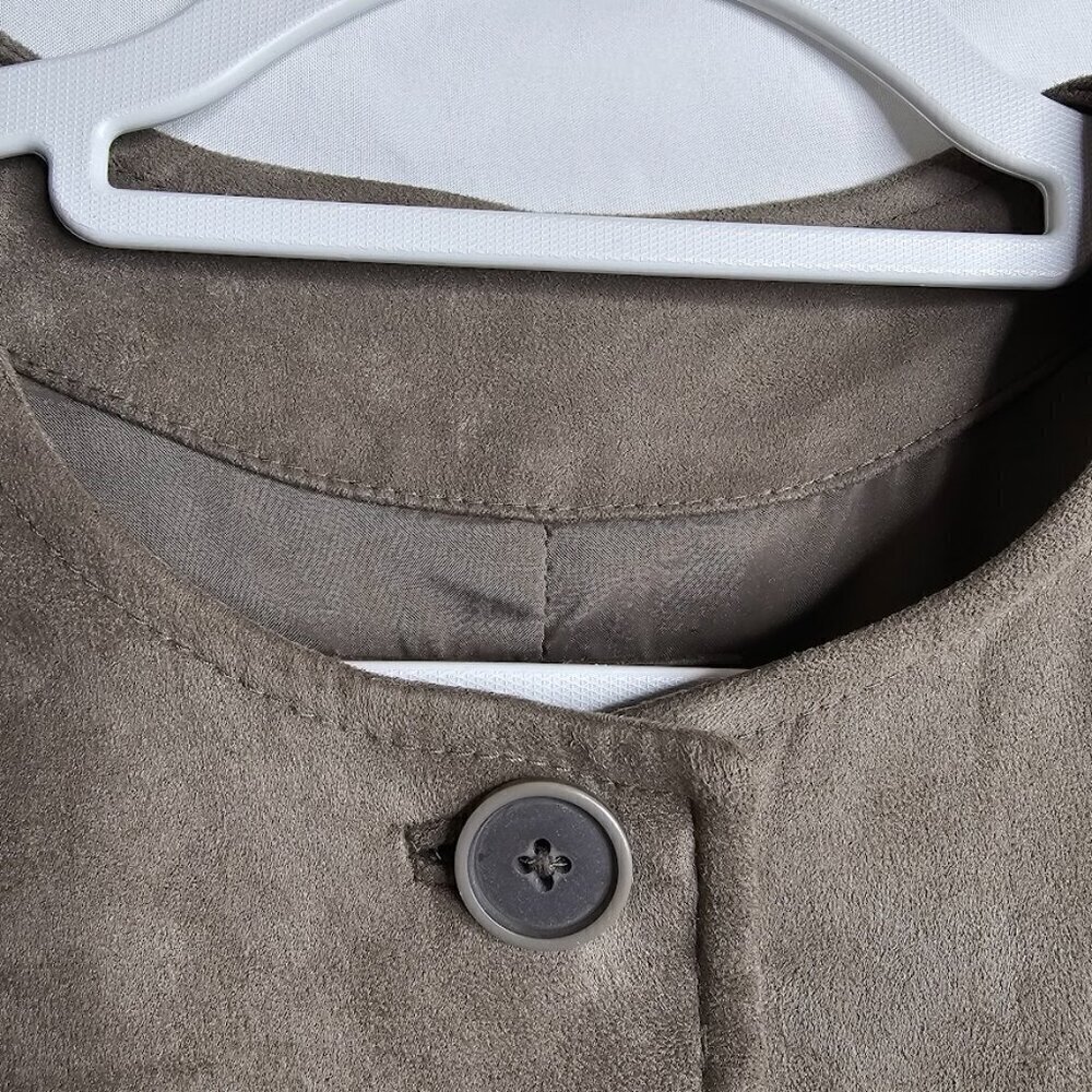 J Jill Faux Suede Jacket size XS GRAY BEIGE TAUPE Preppy Long Shacket Shirt Chic - Picture 4 of 6